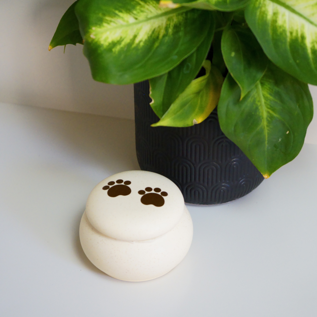 Paw Paw serenity ceramic urn in natural setting