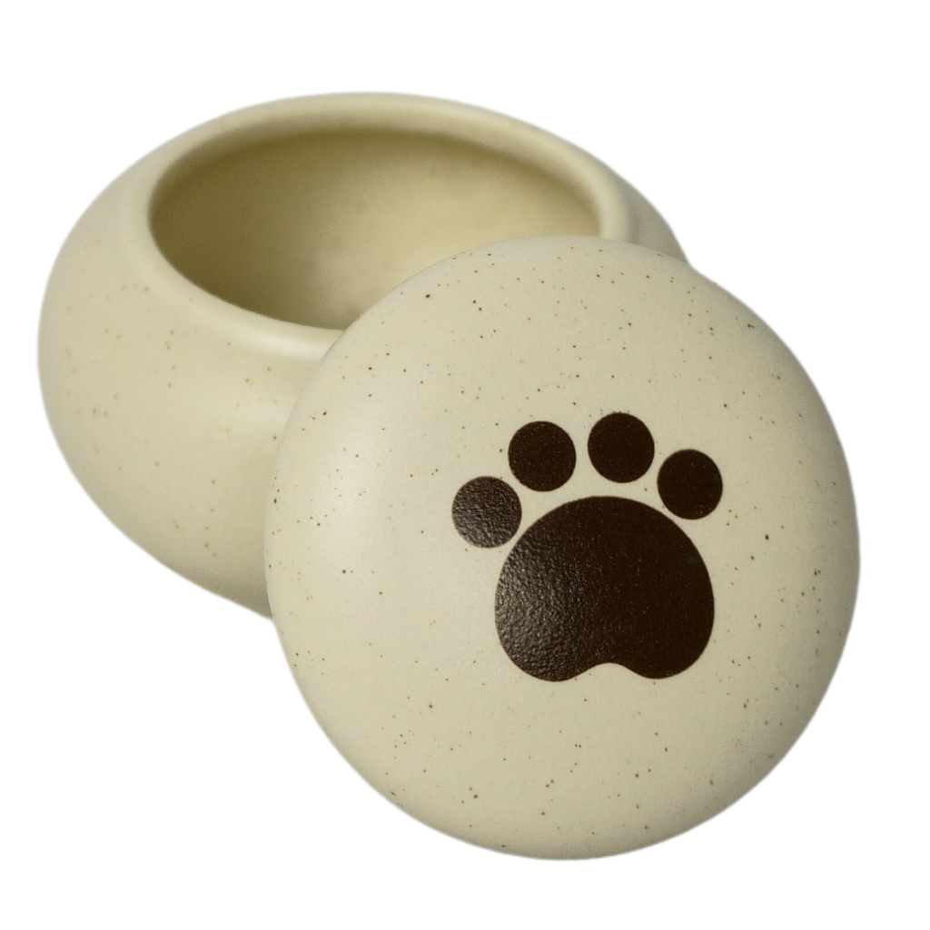 Paw serenity ceramic urn lid off