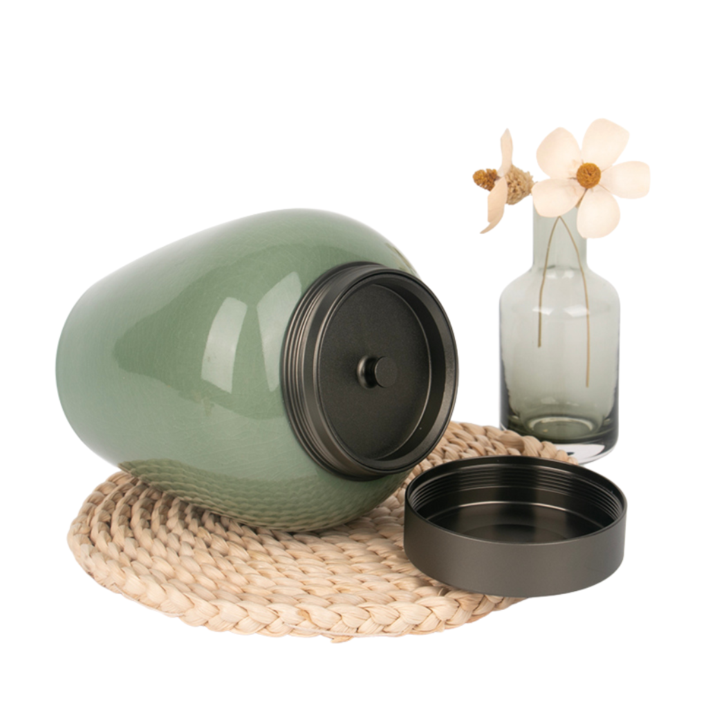 Soothing Memories In Green Ceramic Urn