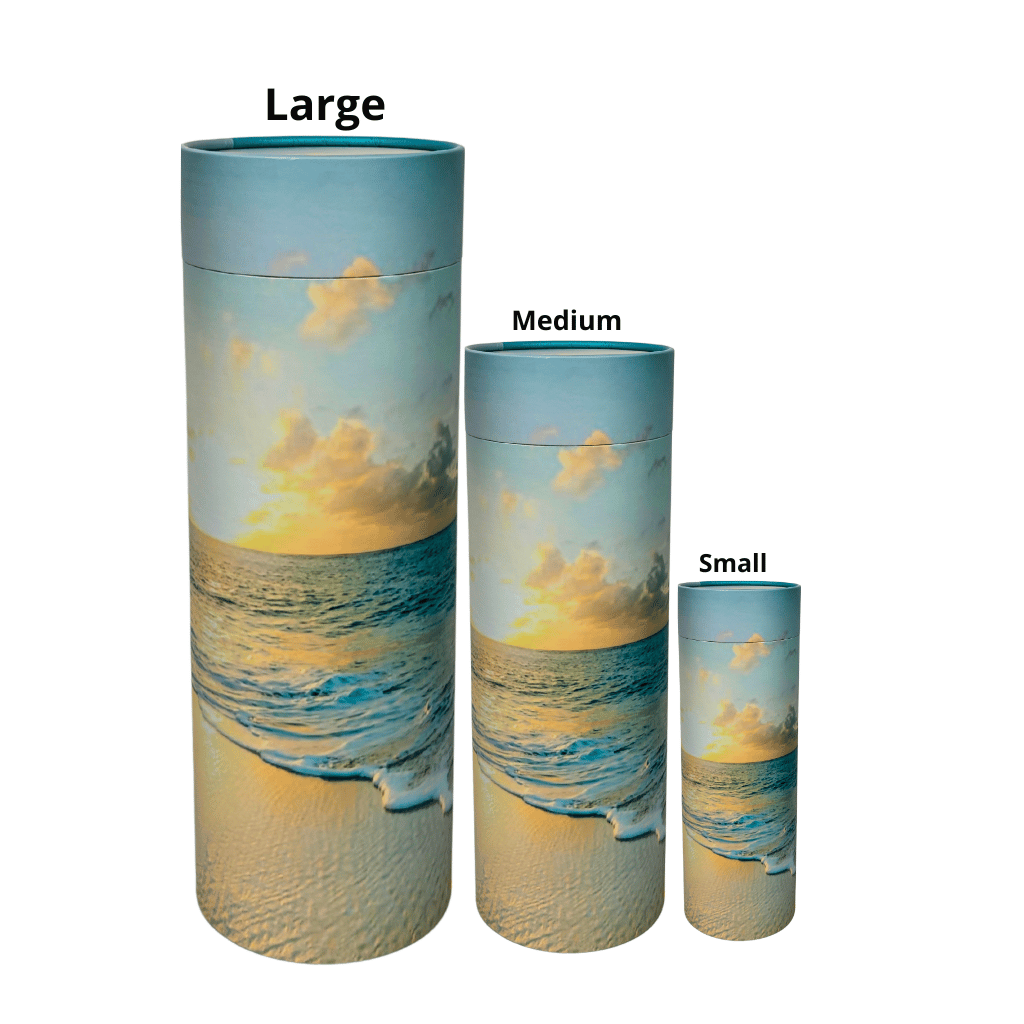Three Scattering Tubes with beach scene design, labeled Large, Medium, and Small.