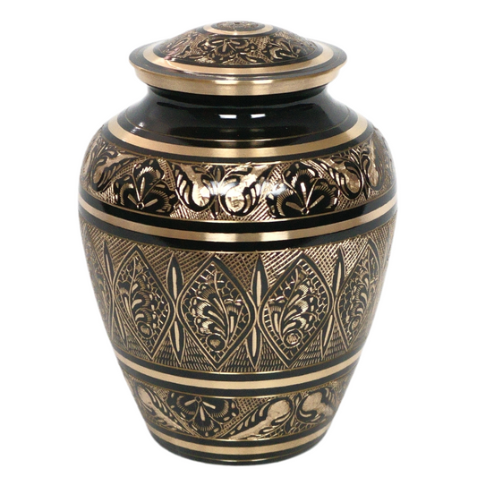 Brass urn with intricate butterfly details