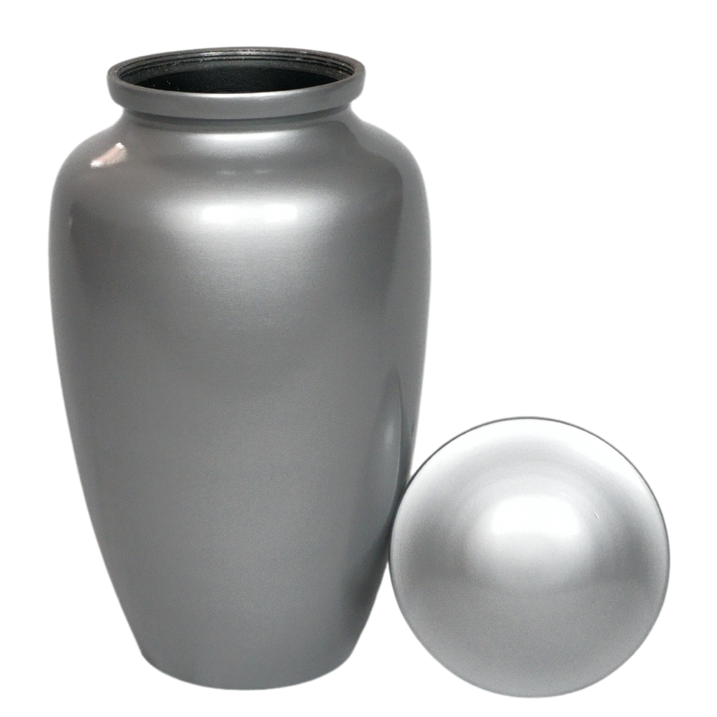 Silver plain urn with lid off