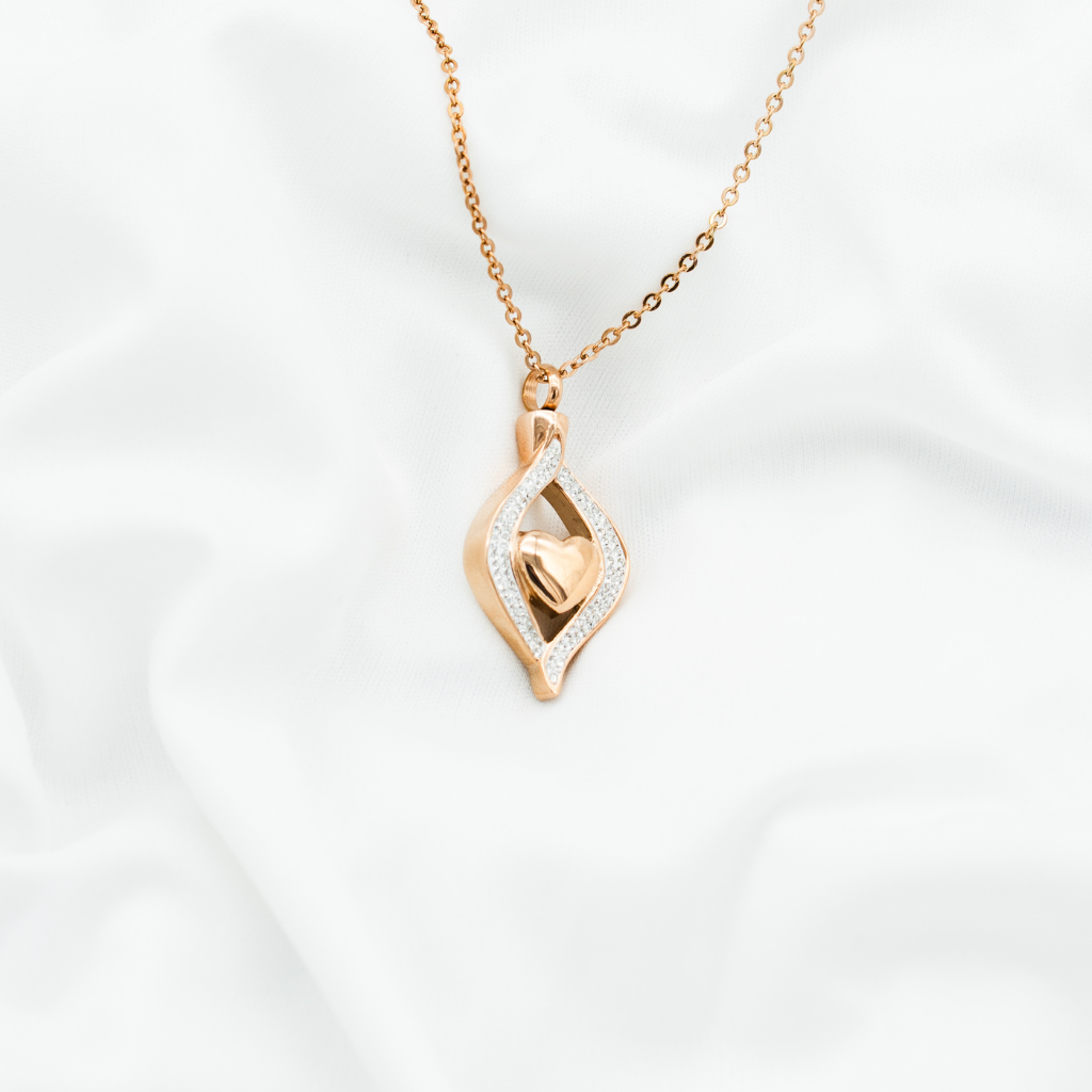 Devoted Heart Cremation Necklace in Rose Gold