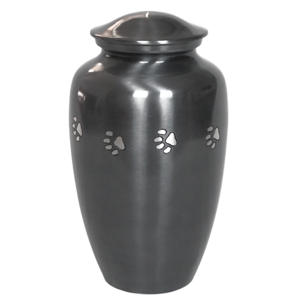 Classic style silver urn with etched pawprints
