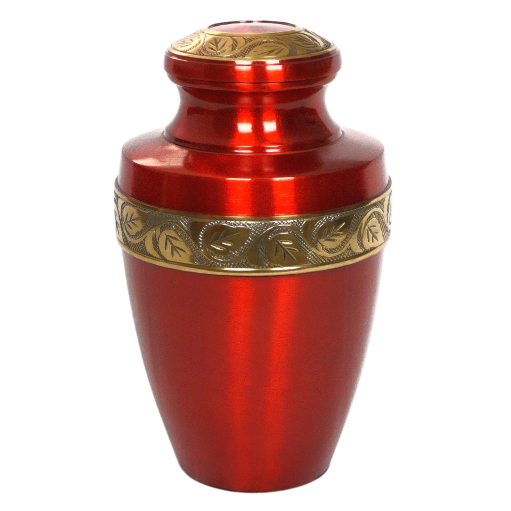 Red urn with with gold leaf details