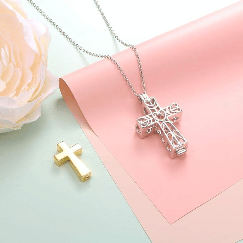 Hollow Gold Cross Cremation Pendant