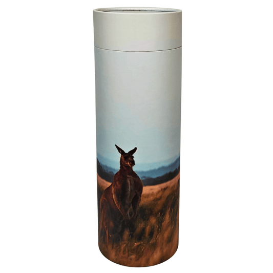 Cylindrical Scattering tube with a kangaroo design on a white background