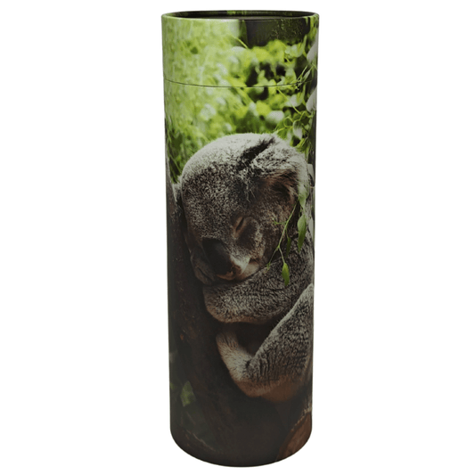 Cylindrical Scattering Tube with a design of a koala on a green background