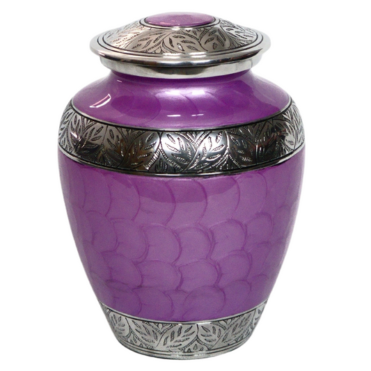 Purple soft scaled urn with silver leaf details