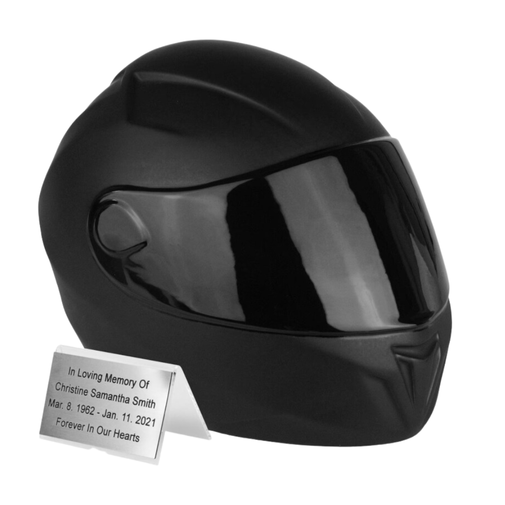 black motorcycle helmet urn