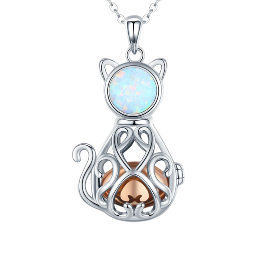 Opal Cat Cremation Necklace
