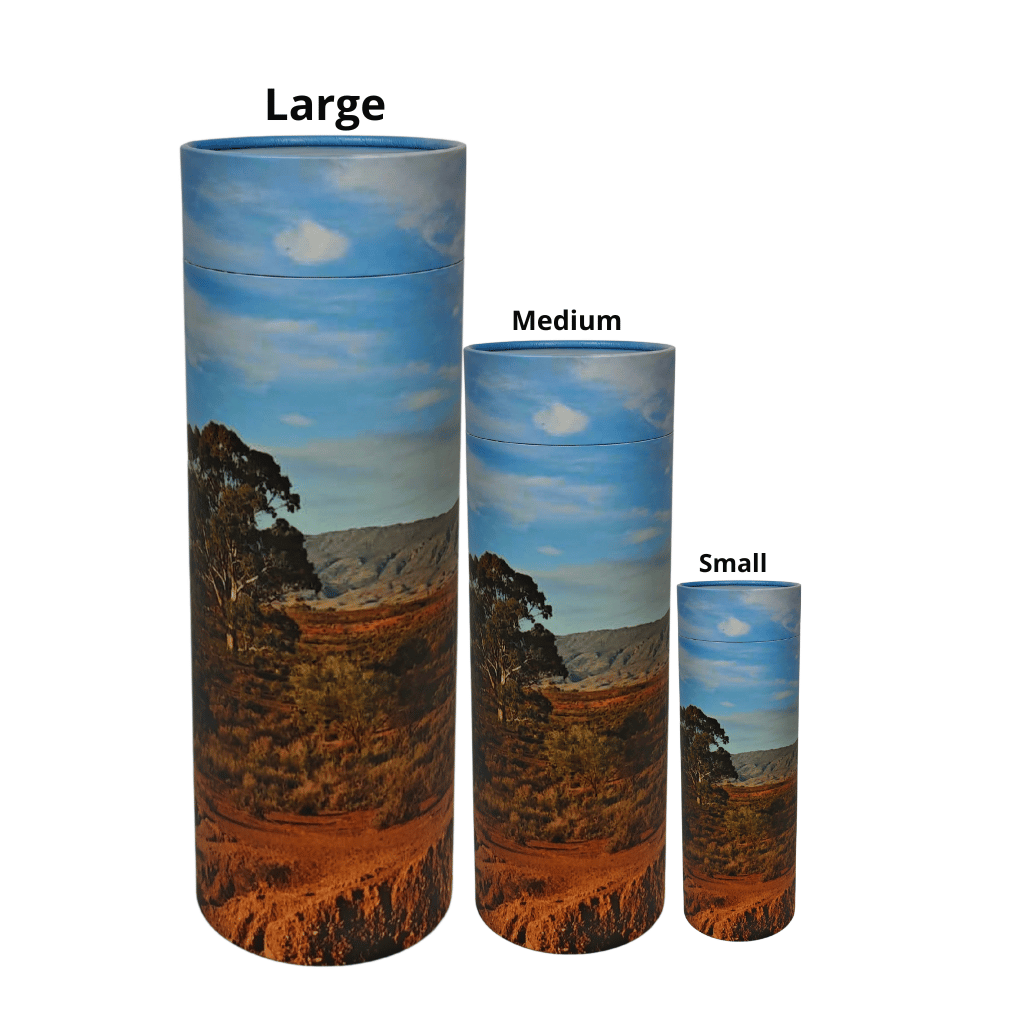 Three Scattering Tubes labeled 'Large', 'Medium', and 'Small' with scenic designs on a white background.