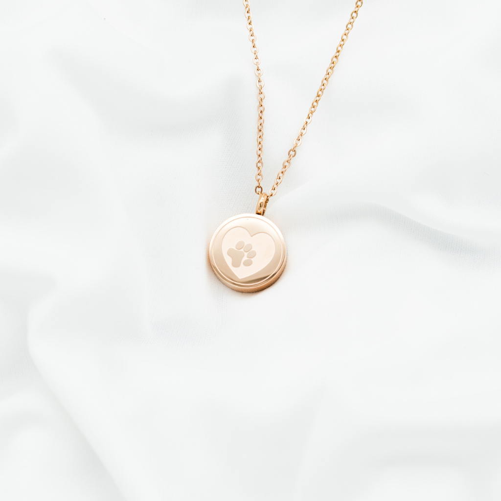 Paw Print Memorial Cremation Necklace in Rose Gold – Eternal Urns