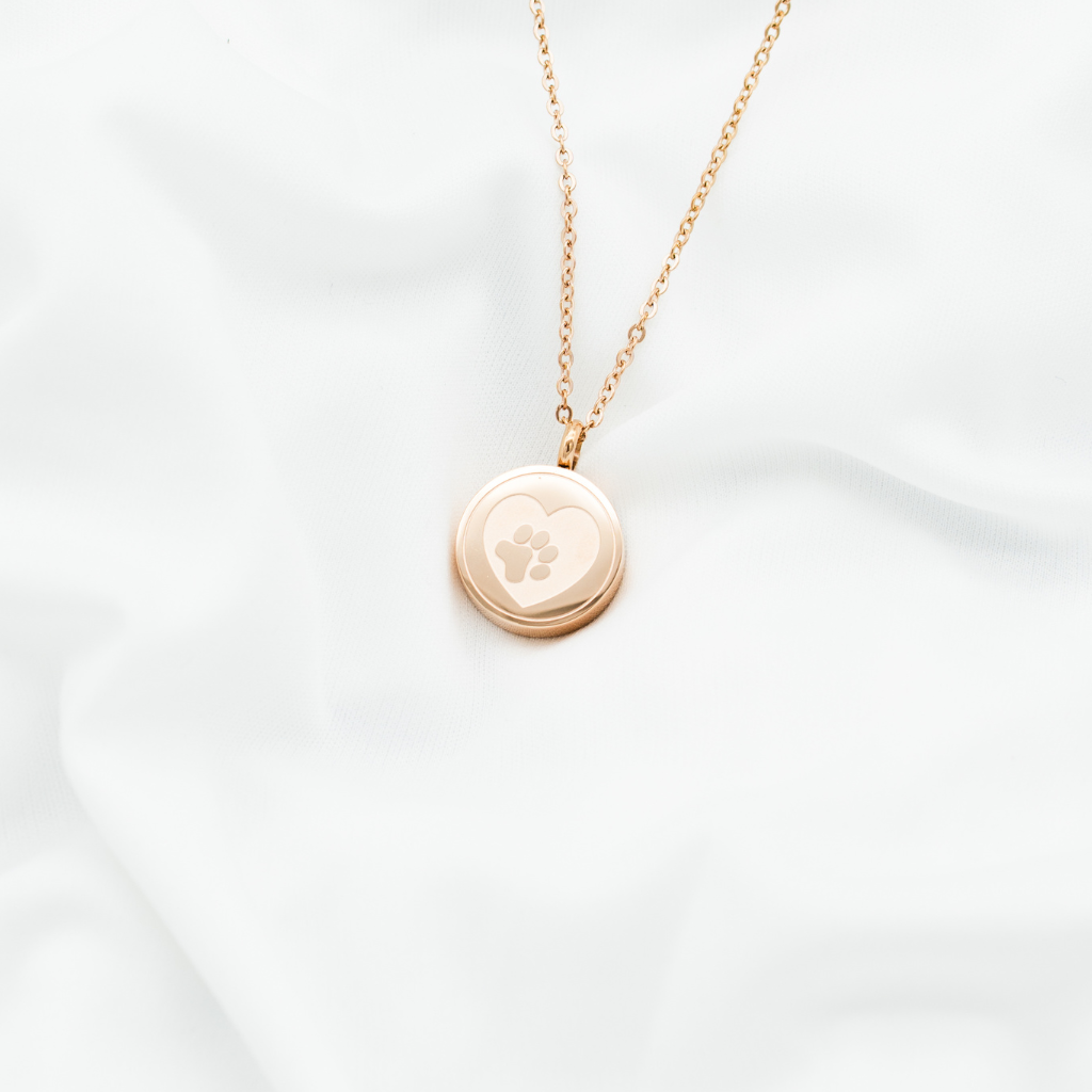 Paw Print Memorial Cremation Necklace in Rose Gold