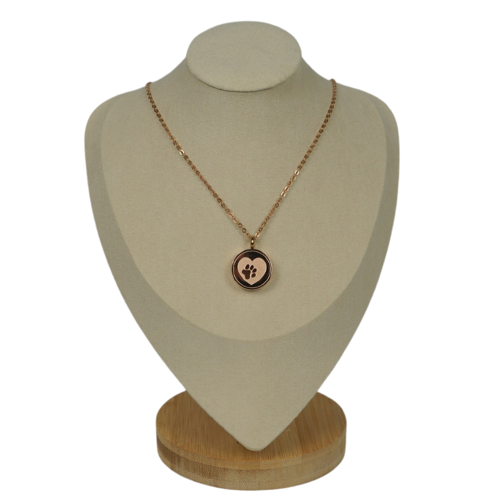 Pawprint-Memorial-Rose-Gold-Locket-Cremation-Jewellery-On-Bust