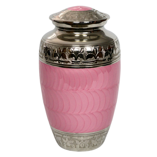 Pink wave textured urn with silver florentine detailing