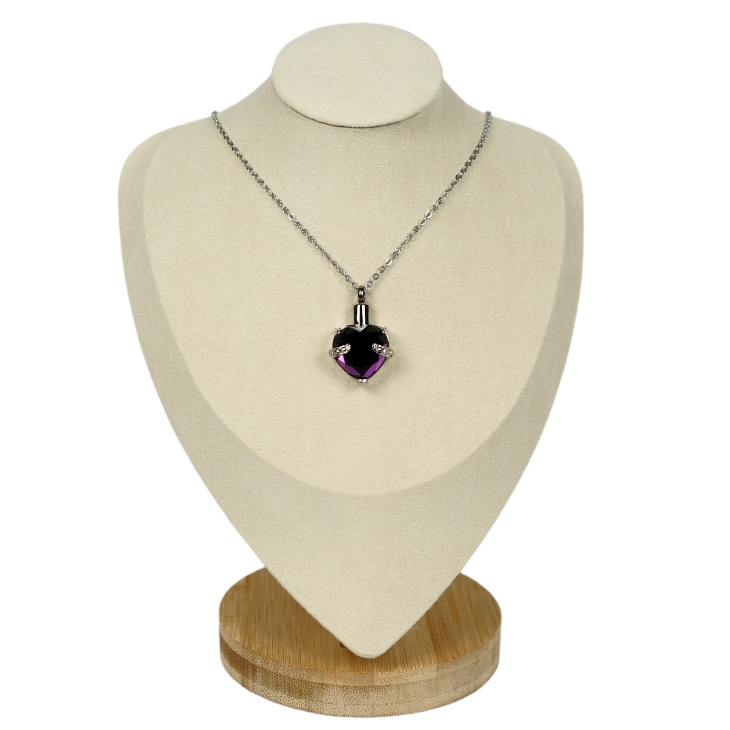 Purple-Gem-Sacred-Heart-Cremation-Jewellery-On-Bust