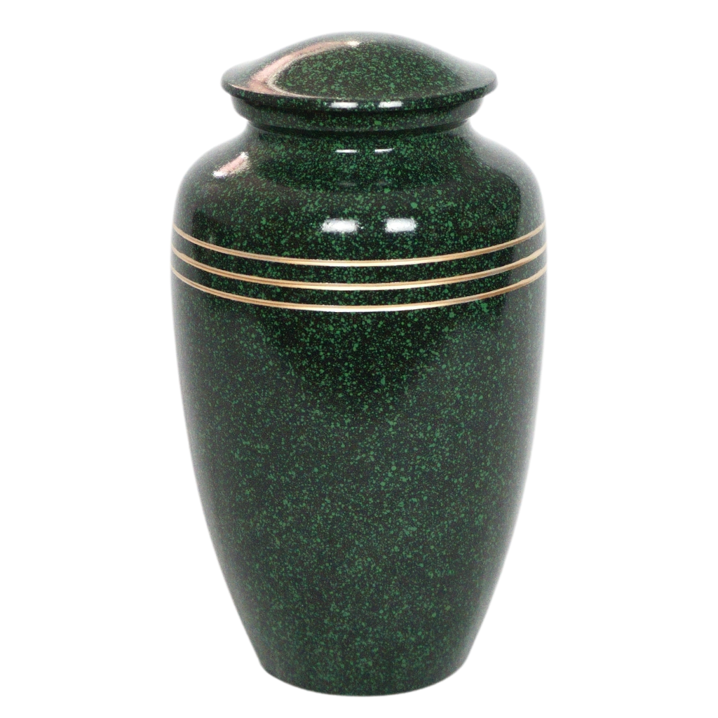 Sparkled green urn with 3 gold trim lines