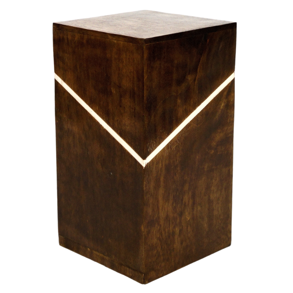 Wooden box urn with angled white line