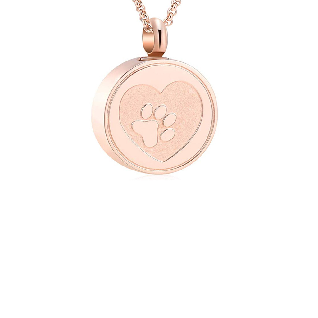 Paw Print Memorial Cremation Necklace in Rose Gold
