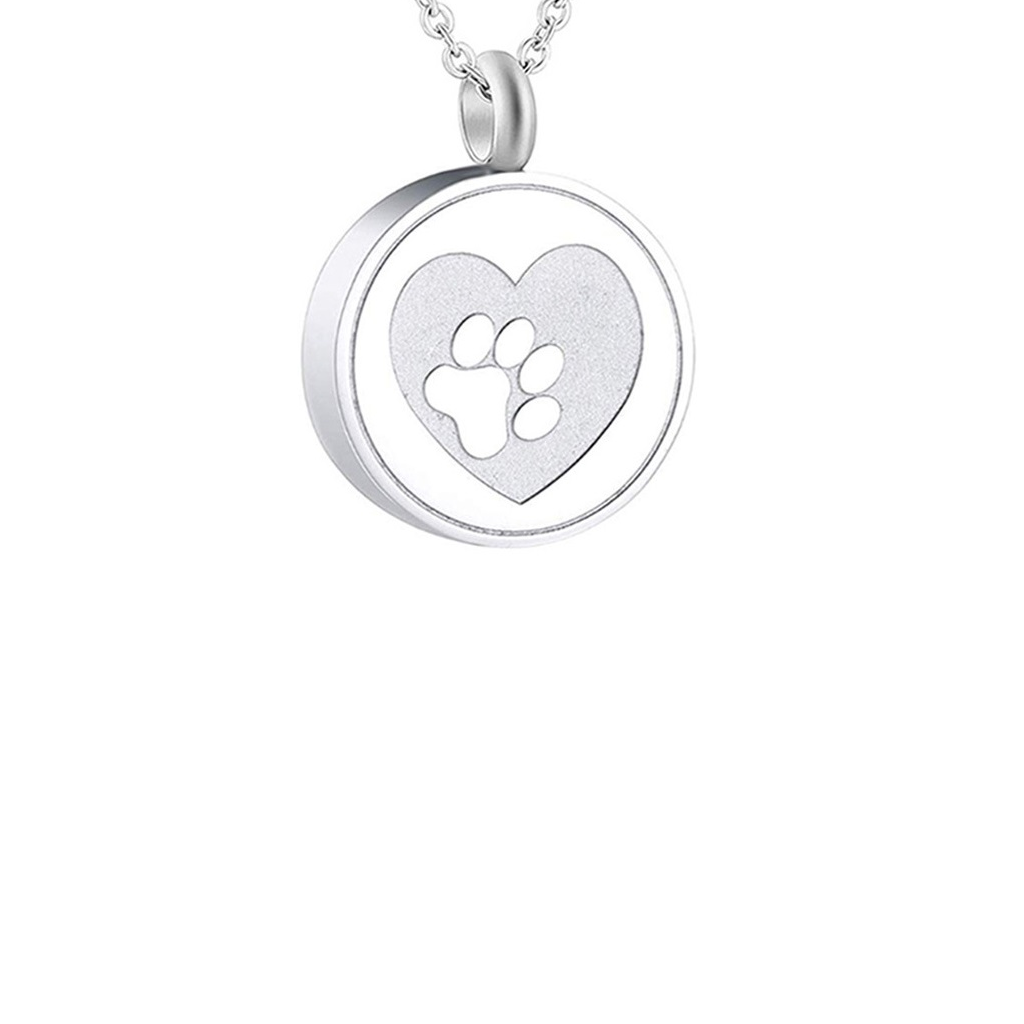 Paw Print Memorial Cremation Necklace in Silver
